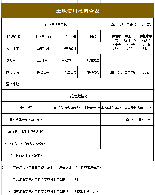 土地使用权调查表excel模板4