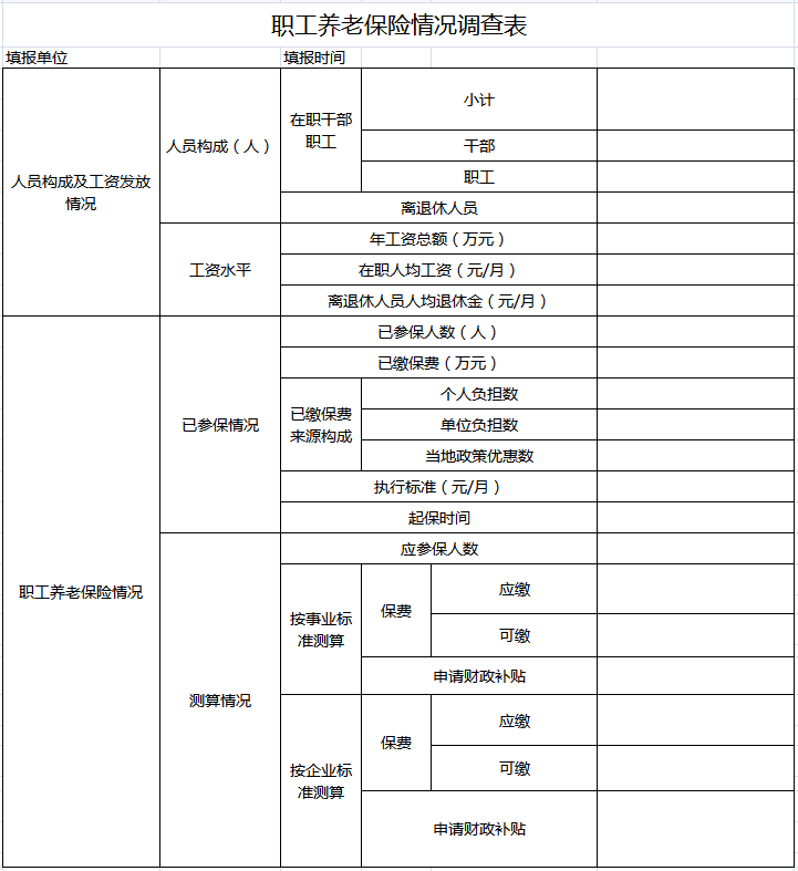 职工养老保险情况调查表excel模板