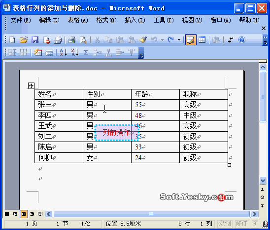 Word表格行列的添加与删除图解（1）