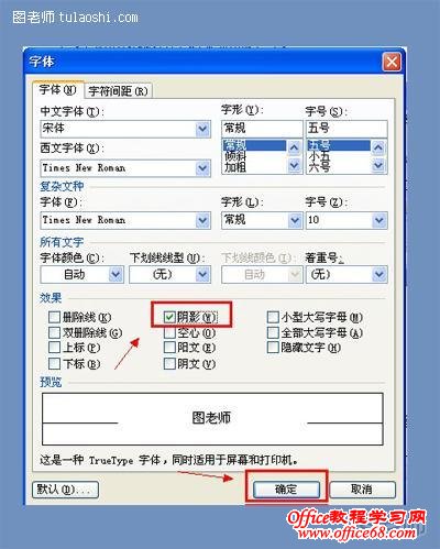 在Word2003文档中文字阴影效果怎么添加（6）