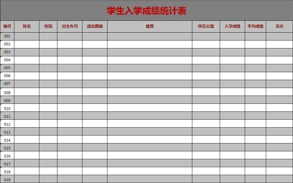 学生入学成绩统计表