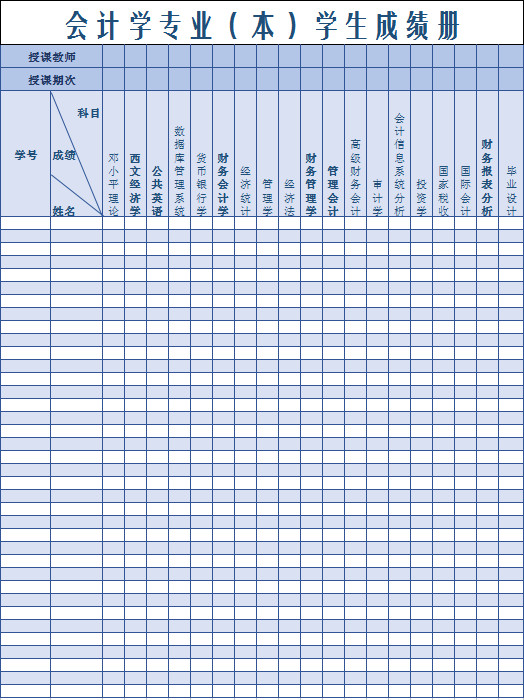 会计学专业（本）学生成绩册