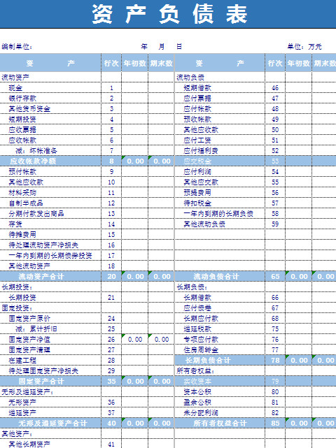 蓝色公司资产负债表