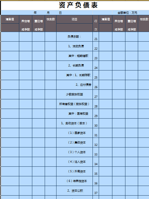 资产负债表模板