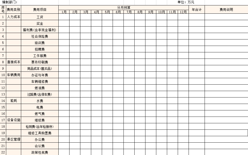 公司日常花销预算表