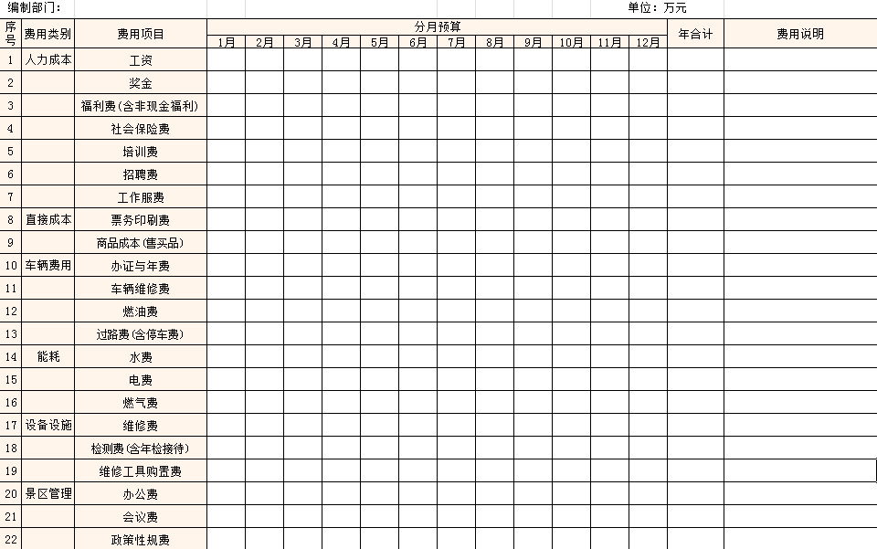公司日常花销预算表