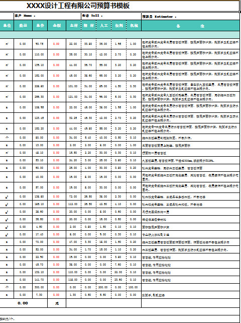 设计工程公司预算书