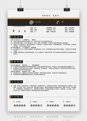 黑色系简洁风格办公产品业务员简历模板