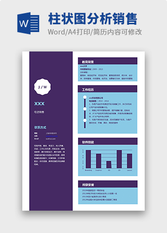 宝蓝柱状图分析销售个人简历模板