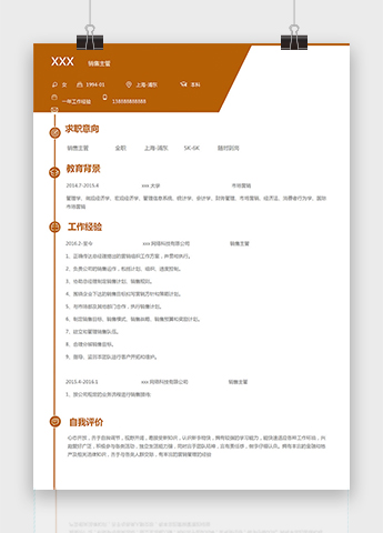 土黄色简约风销售主管个人简历模板