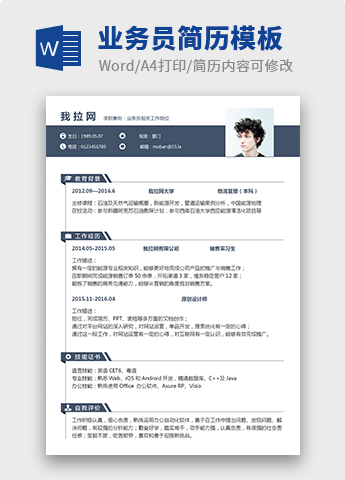 灰色简洁大气业务员个人简历模板