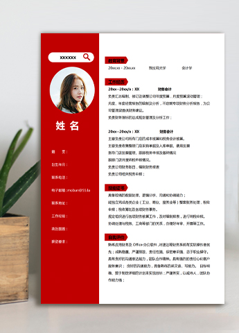 中国红简洁风财务审计个人简历模板