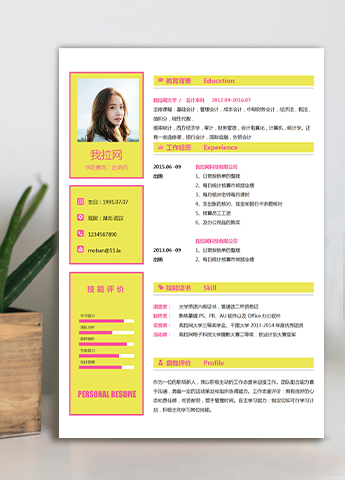 玉米黄高端风出纳员个人简历模板