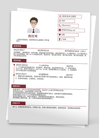 红色简洁c++网站简历模板