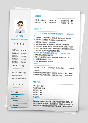 淡蓝简约SQL技术负责人简历模板