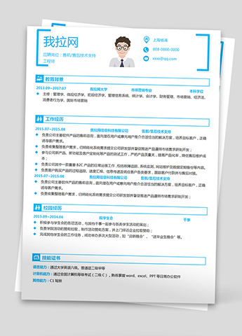 淡蓝大气产品技术负责人简历模板