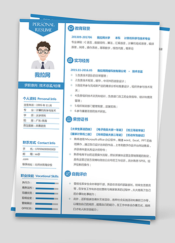 蓝色技术总监技术框架简历模板