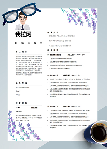 紫罗兰色插画AD管理网络工程师简历