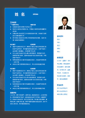 深蓝色简约风银行信用卡应届生简历