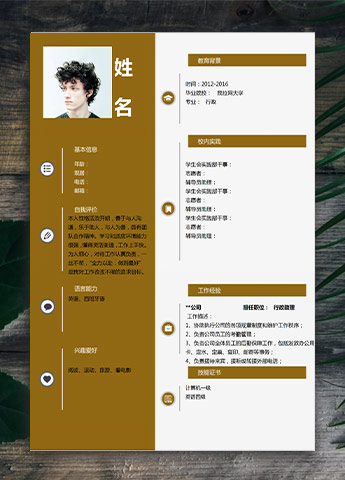 应届生土黄色行政助理简历模板