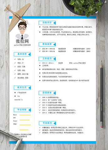 淡蓝python开发工程师经理简历模板