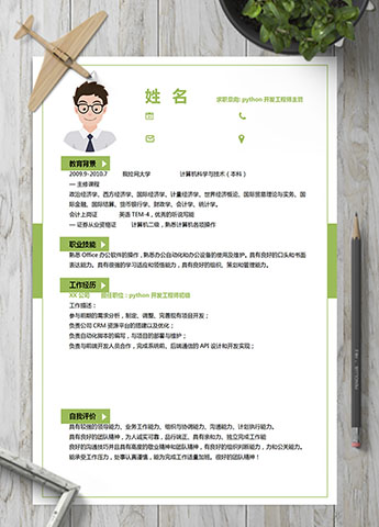绿色系python开发工程师主管简历模板