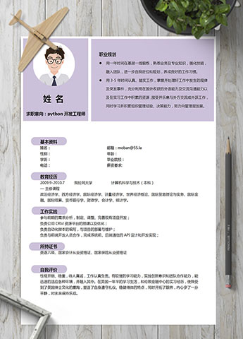 紫色系python开发工程师简历模板