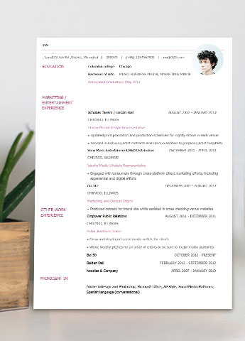 淡粉色简约通用英文简历