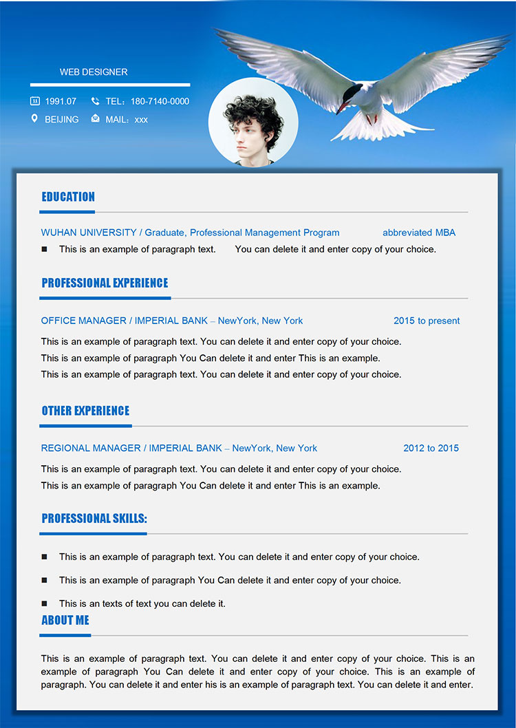 蓝色大气网页设计师英文简历模板-1