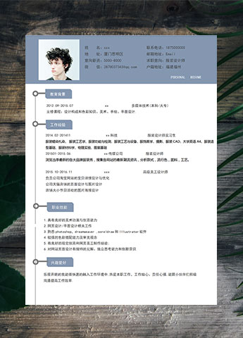 蔚蓝色潮流服装设计师个人简历模板