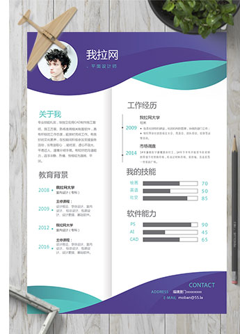 蓝绿色创意风平面设计师个人简历模板