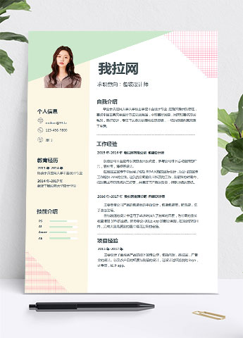 彩色系方格风包装设计师个人简历模板