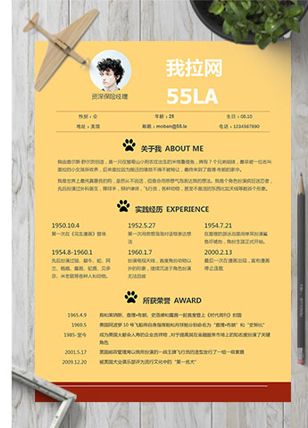 玉米黄精美风资深保险员简历模板