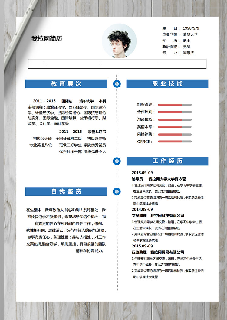湖蓝色时尚风金融行业简历模板-1