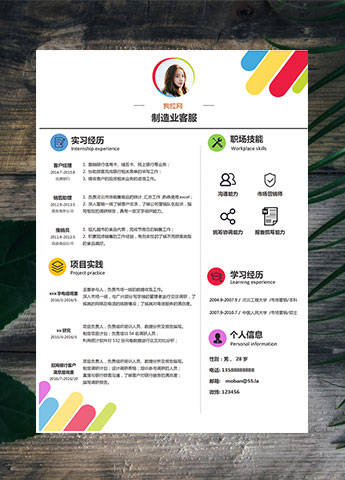 缤纷多彩个性风制造业客服简历模板