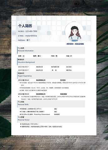 灰色系简洁背景制造业客服简历模板