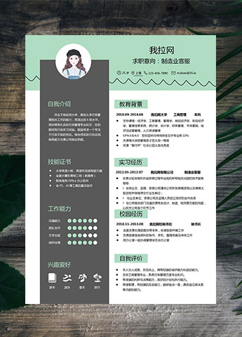 绿色系经典风格制造业客服简历模板