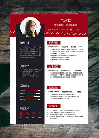 酒红色现代风格制造业客服简历模板
