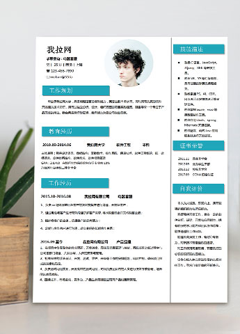 蔚蓝色端庄风电器客服简历模板