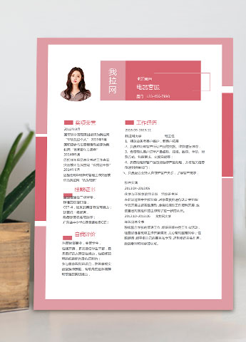 时尚红色拼接电器客服简历模板