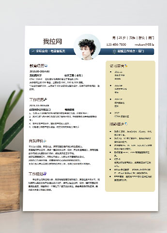 浅桔黄现代风格电器客服简历模板