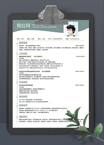 浅绿色精简风电气工程师简历模板