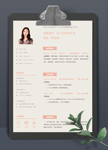 浅色精美风嵌入式软件开发简历模板