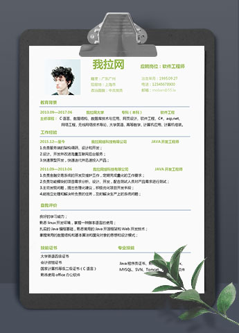 绿色系小清新软件工程师简历模板
