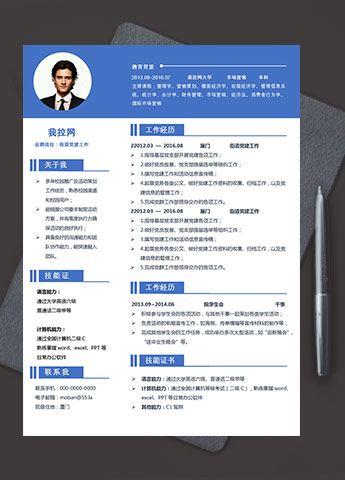 蓝色风简约街道党建工作简历模板