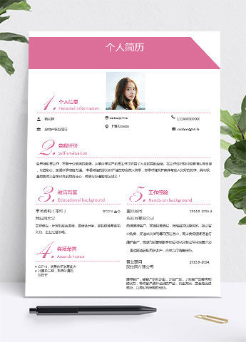粉色可爱风房地产职业顾问简历模板