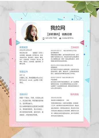 彩色系图形风格销售经理简历模板