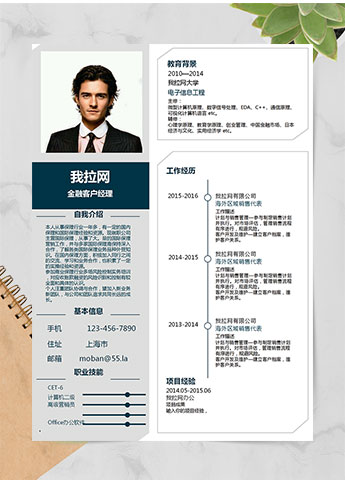 灰色系方块风金融客服经理简历模板