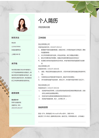 淡绿色清新风险控制经理简历模板