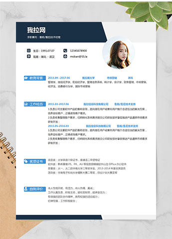 天蓝色简约风技术经理个人简历模板